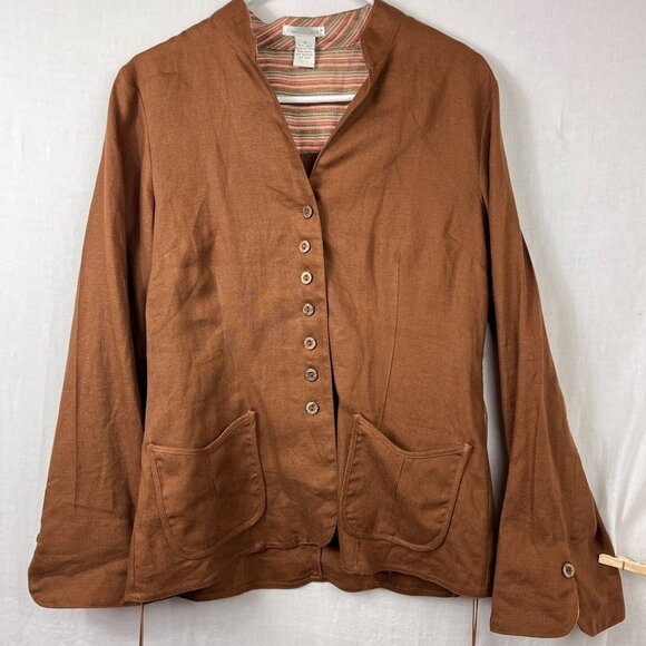 Tweeds 100% Linen Wide Leg Pant Jacket Set Women 12 Minimalist Lagenlook Neutral - Picture 5 of 16